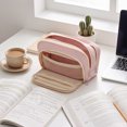 thumbnail image 3 of Multi Compartment Pouch Portable Zipper Case With Mesh Pockets For Stationery Makeup Travel Organizer,Pink-21Cm, 3 of 4