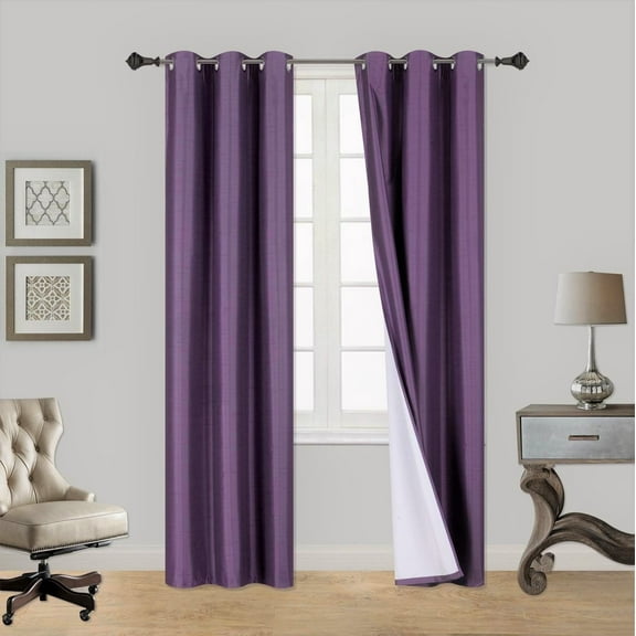 1 Pair Purple Noa 63" Length Insulated Lined 100% Heavy Thick Blackout Silver Grommet Window Curtain Panels Drapes Not See Through Energey Saving