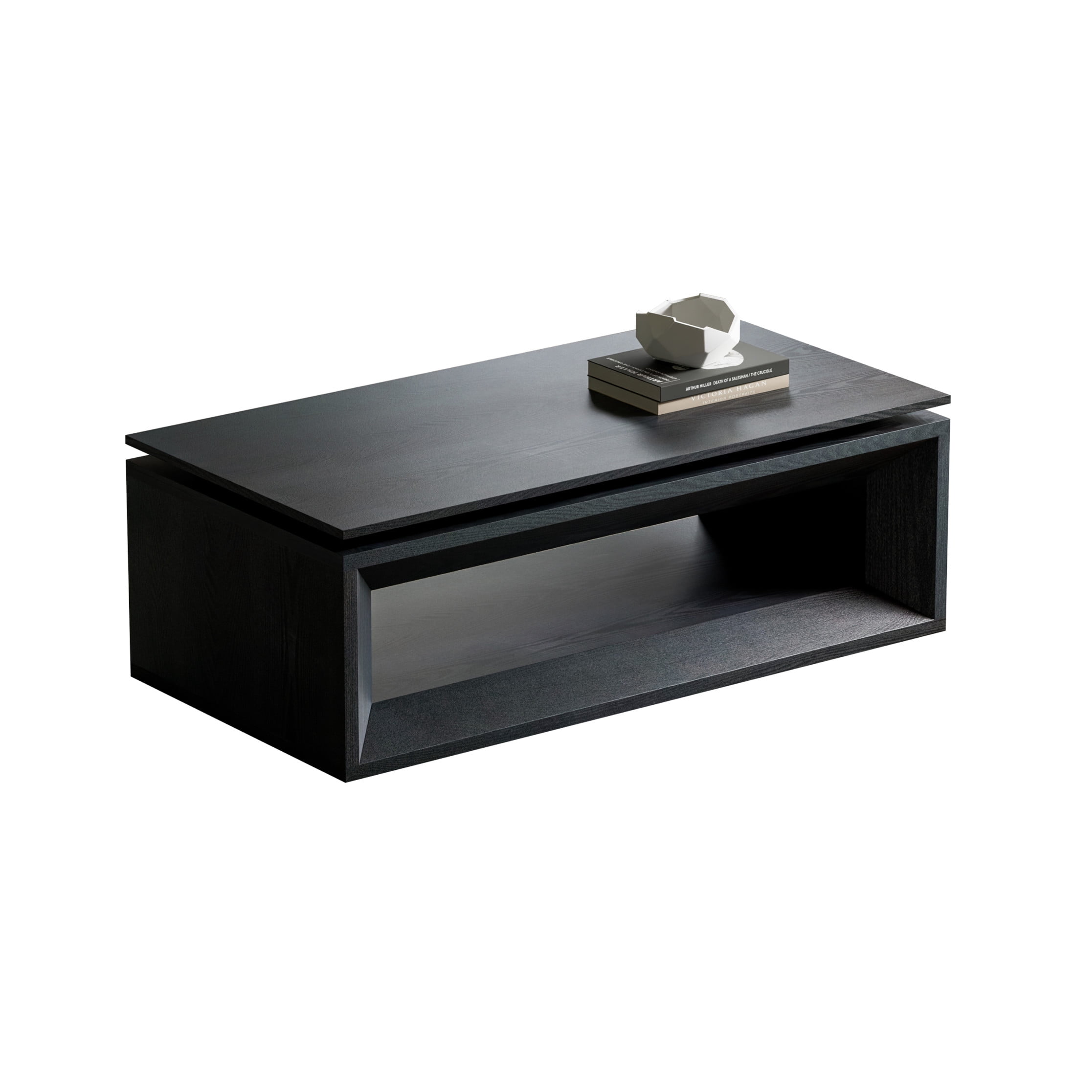 Noble House Fraser 43.3" Modern Lift-Top Coffee Table with Hidden Storage, Adjustable Height for Living Room, Black
