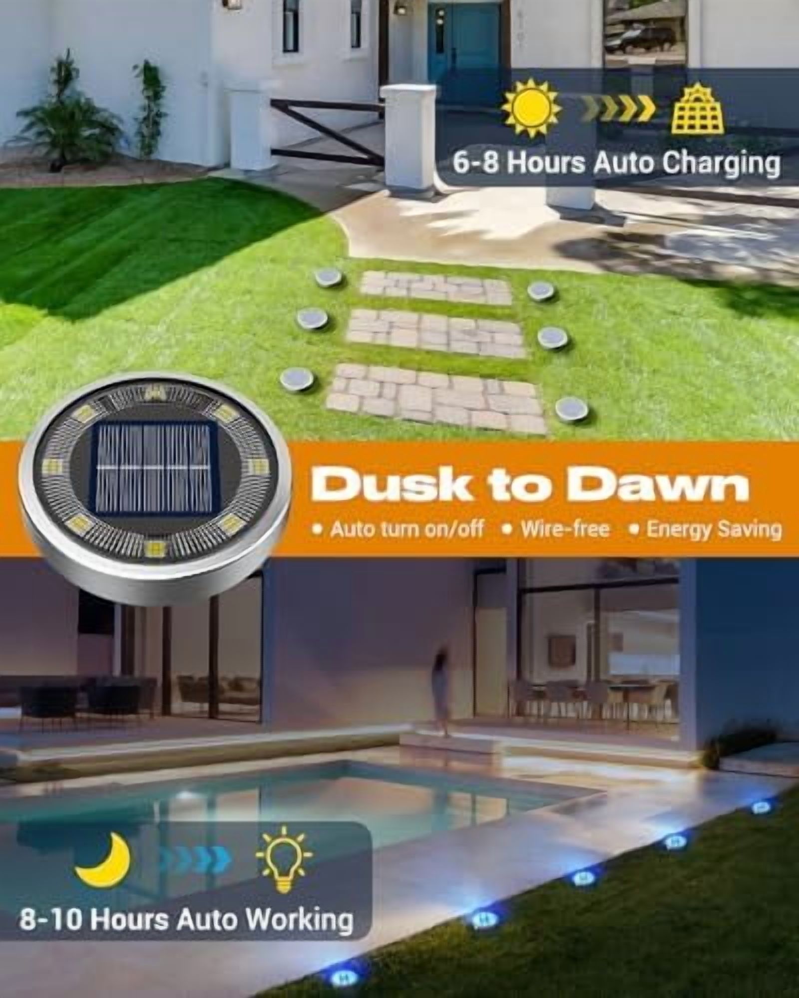 Solar Lights Outdoor Waterproof, 16 Pack Solar Lights Outdoor, 8 Led Solar Ground Lights Ip65 Waterproof Flat Solar Disc Light, Pathway Lights for Garden Lawn Patio Yard Path Landscape, Blue