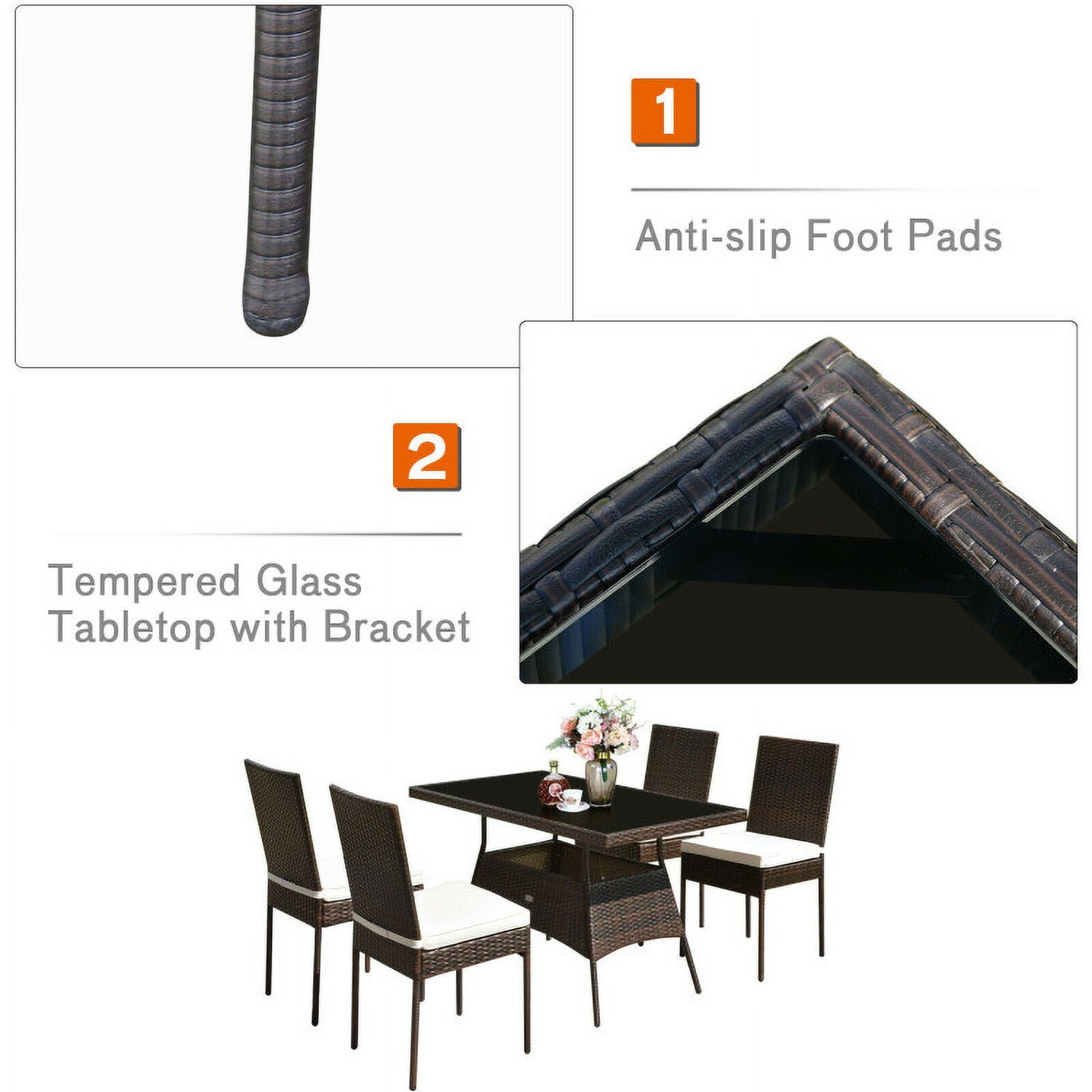 Aimee Lii 5 Pieces Rattan Dining Set Glass Table High Back Chair, Outdoor Patio Furniture