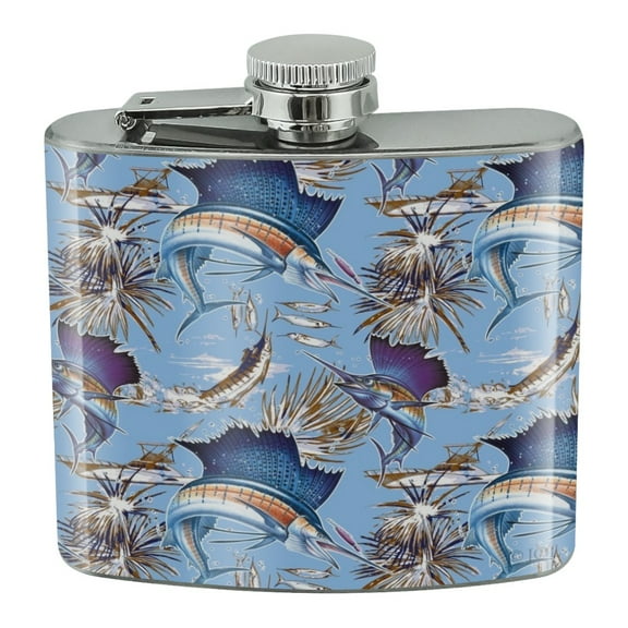 Sailfish Marlin Deep Sea Sport Fishing Stainless Steel 5oz Hip Drink Kidney Flask