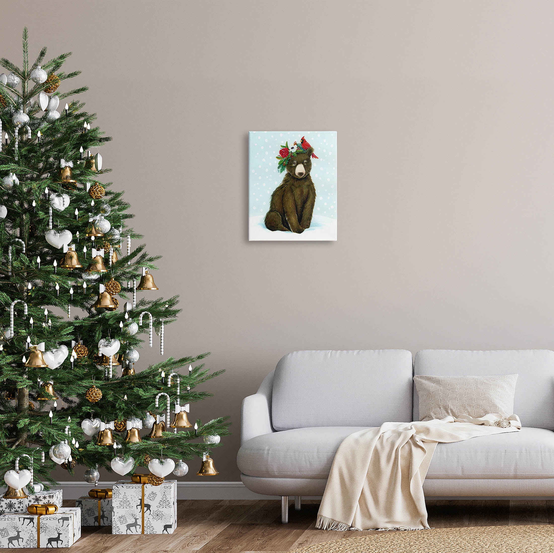 Stupell Industries Bear Seasonal Holly Snow Scene Graphic Art Gallery Wrapped Canvas Print Wall Art, Design by Laura Marr