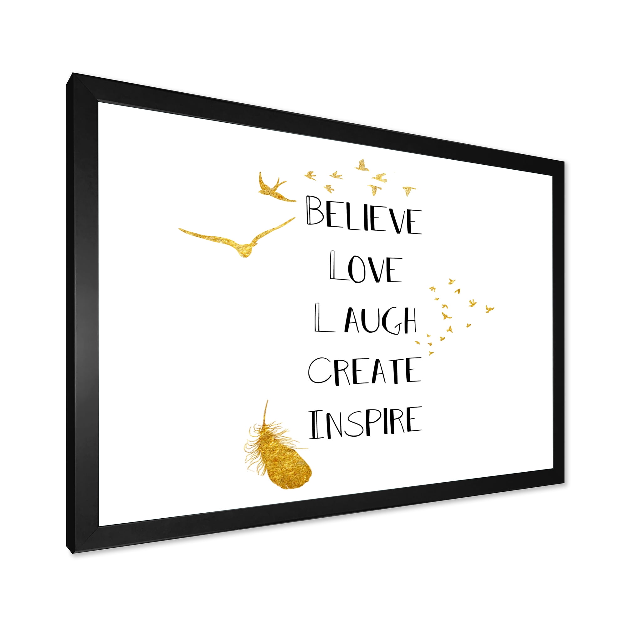 Designart 'Inspirational Quote On Gold and White' Traditional Framed Art Print
