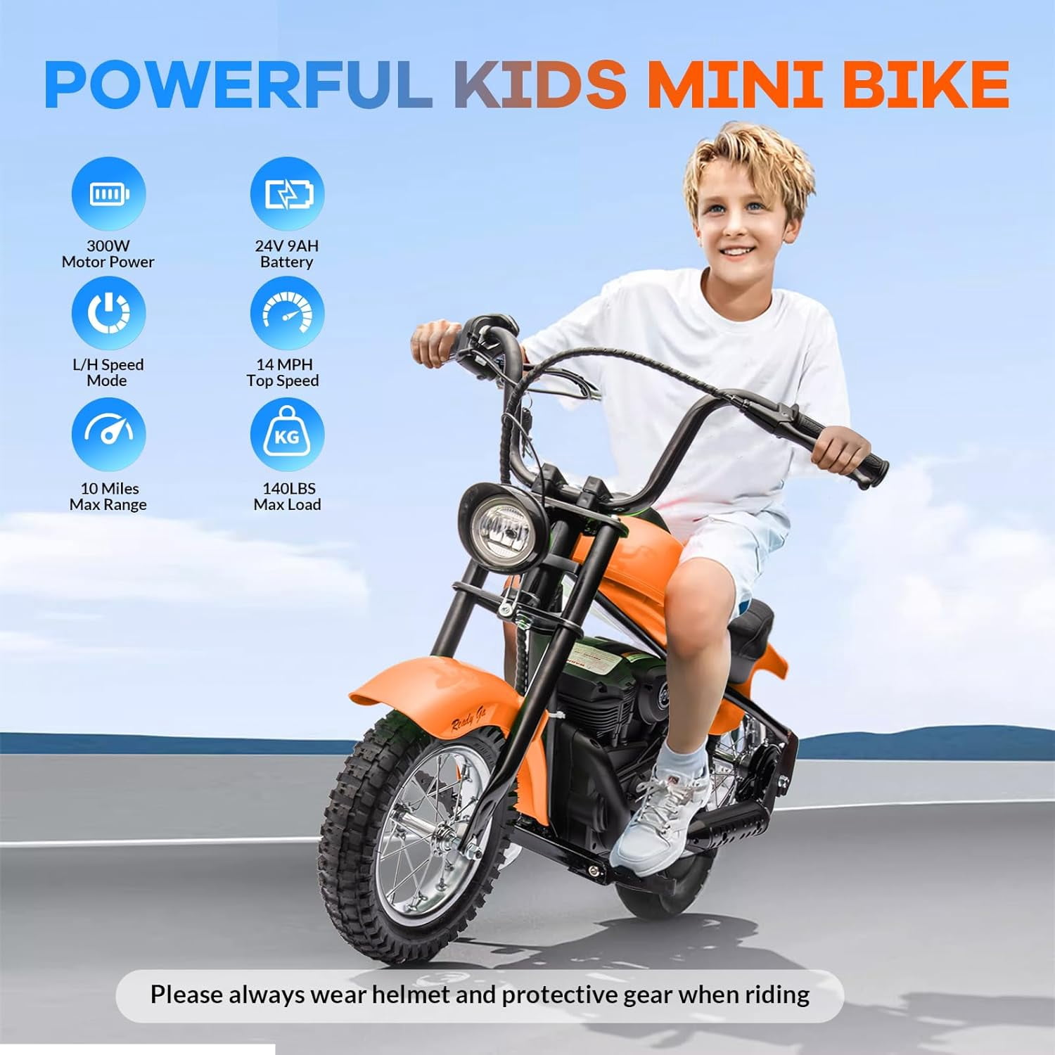 EastVita Electric Ride on Motorcycle for Kids, 24V 250W Kids Electric Dirt Bike, Two Speed 14MPH with Led Lights, Leather Seat, Rear Brake, Electric Motorbike Ride on Car