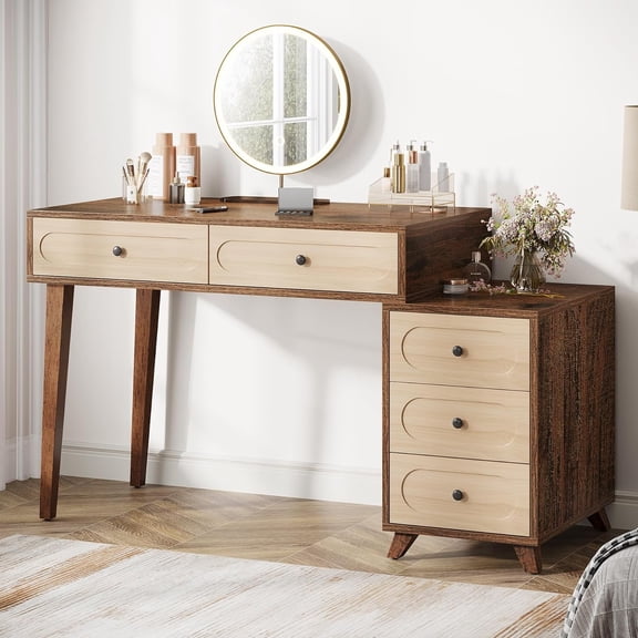 Tribesigns Vanity Desk with 5 Drawers, 51-Inch Makeup Vanity Table for Women Girls, Wooden Dressing Table for Makeup Room, Bedroom (Without Mirror & Stool)