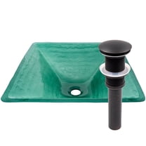 Novatto TIS-286GORB Sauna Frosted Green Square Glass Vessel Bathroom Sink with Oil Rubbed Bronze Drain