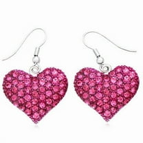 Valentine's Day Gift for Mom Love Pink Heart Dangle Drop Earrings Silver Tone z3