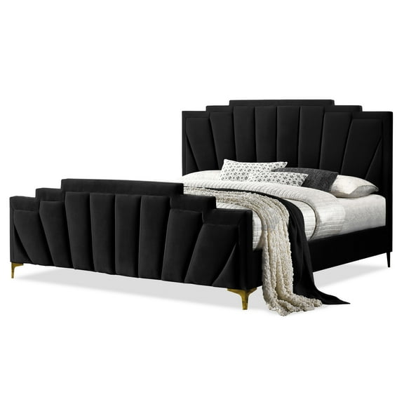Furniture of America Gatsby Fabric Panel Bed, Black, Queen