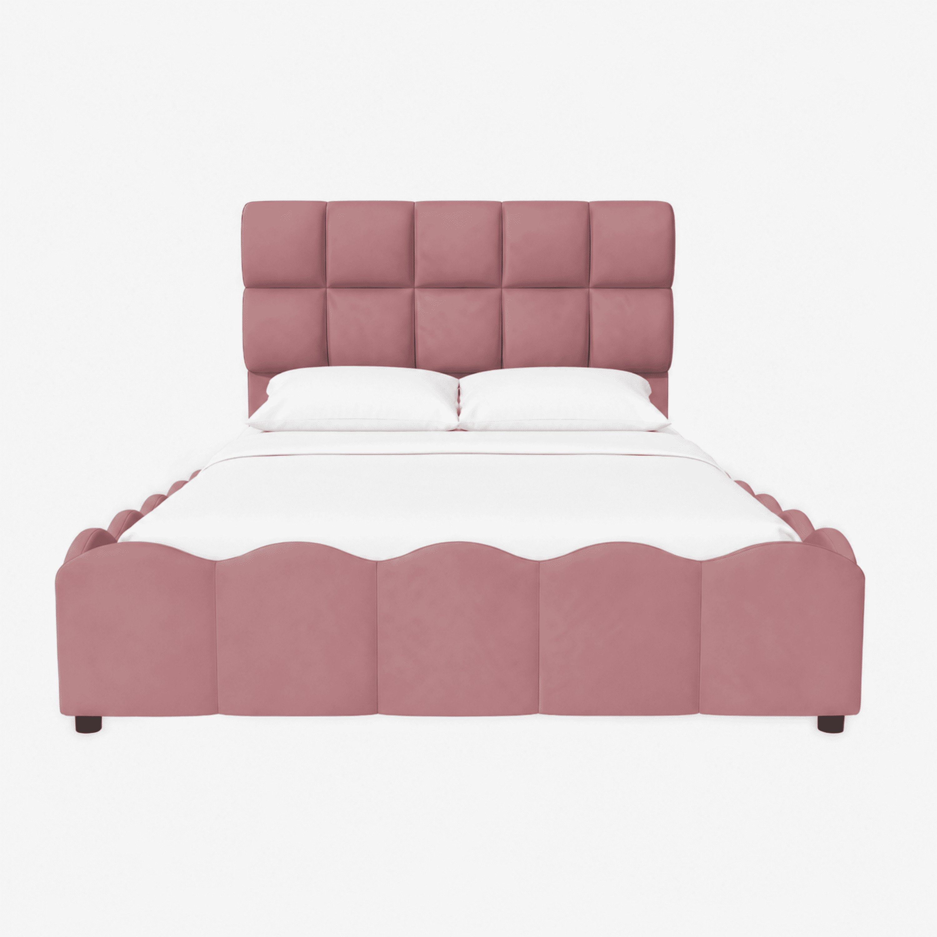 Euroco Upholstery Velvet Full Size Platform Bed with Tall Panel Headboard, No Box Spring Needed, Pink