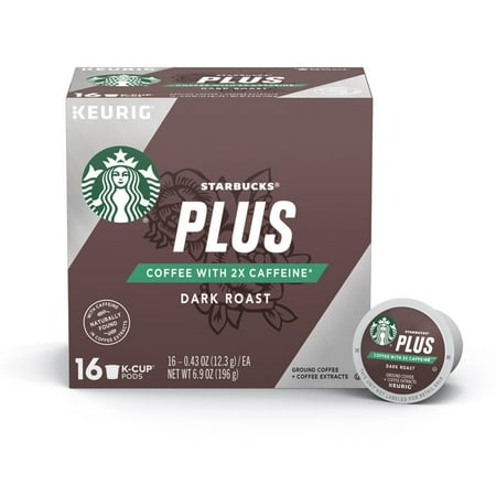 Cherry Caffeine Free Coffee Starbucks Plus Coffee 2X Caffeine Dark Roast Single Cup Coffee for Keurig Brewers, One Box of 16 (16 Total K-Cup Pods) ()