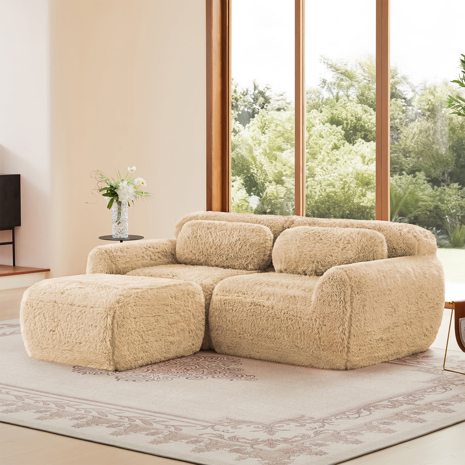 ZenNook Plush Cloud Ottoman for Modular Sectional, Comfy Compressed Footrest Stool, Fluffy Boneless Floor Ottoman for Living Room, Soft Plush Cushion Seat, No Assembly (Camel)