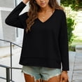 thumbnail image 2 of Womens Long Sleeve V Neck T Shirts Solid Color Casual Flowy Shirt Spring Fall Fashion Loose Fit Basic Tees Tops, 2 of 6