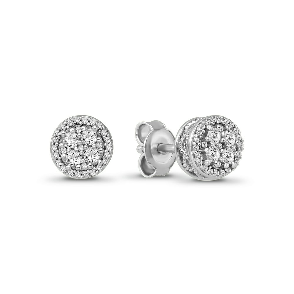 Netaya - Netaya 10k White Gold and Diamond Cluster Earrings (1/3 cttw ...