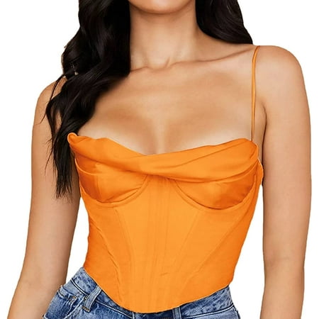 

Pikadingnis Women s Sexy Cowl Neck Diamond Straps Tight Corset Crop Cami Top