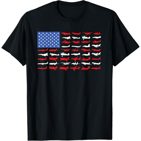 Pilot Airplane American Flag Plane Aviation Short Sleeve Men T-Shirt