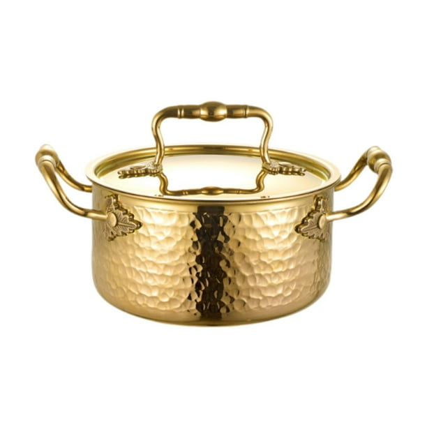 Olla de acero inoxidable con tapa, utensilio esencial para la cocina hogareña Oro