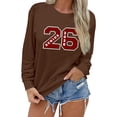 thumbnail image 1 of Chandail en Molleton Col Rond Femme Basique Automne Chandail avec Imprimé Lettre Col Rond Superposition Confort Café TG, 1 of 7