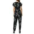 thumbnail image 3 of Auliné Collection Womens Short Cap Sleeve V-Neck Long Pants Romper Jumpsuit - Monochrome Floral L/XL, 3 of 5