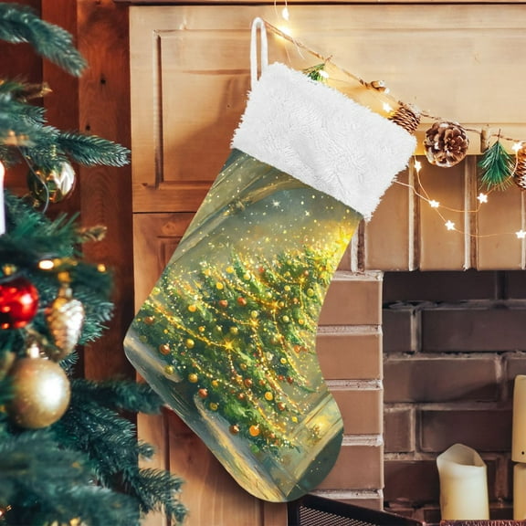 Ryvnso Christmas Stockings Christmas Golden Tree 17.7" Large Stocking Decoration 1 Pack