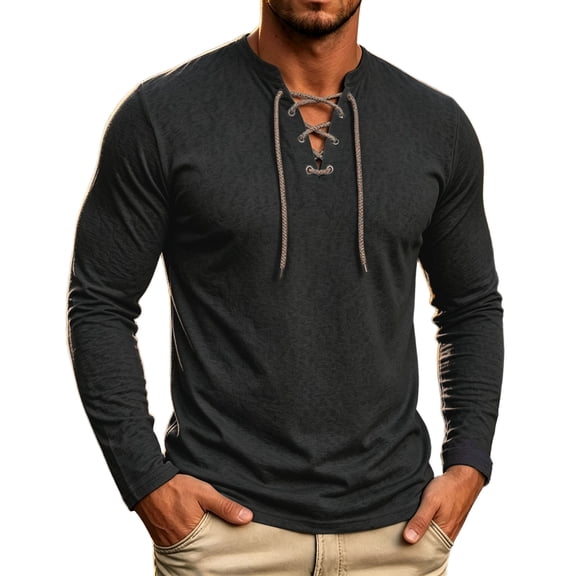 Tisuna Men Long Sleeve T-Shirts Cozy V Neck Tops Men Solid Tee Shirts For Sport Workout Size L
