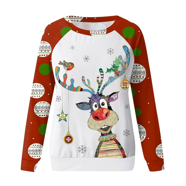 Ugly Christams Sweatshirt Long Sleeve T Shirts Cute Reindeer