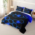 thumbnail image 3 of Erosebridal Futuristic Hexagon Twin Quilt Set for Boys Men, Neon Glow Print Twin Coverlet Set, Blue Black, 2-Piece, 3 of 7