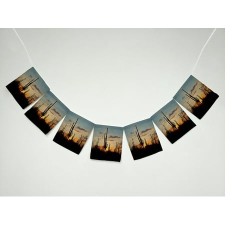 GCKG Nature Scenery Landscape at Sunset with Saguaro Cactus Banner Bunting Garland Flag Sign for Home Family Party Decoration