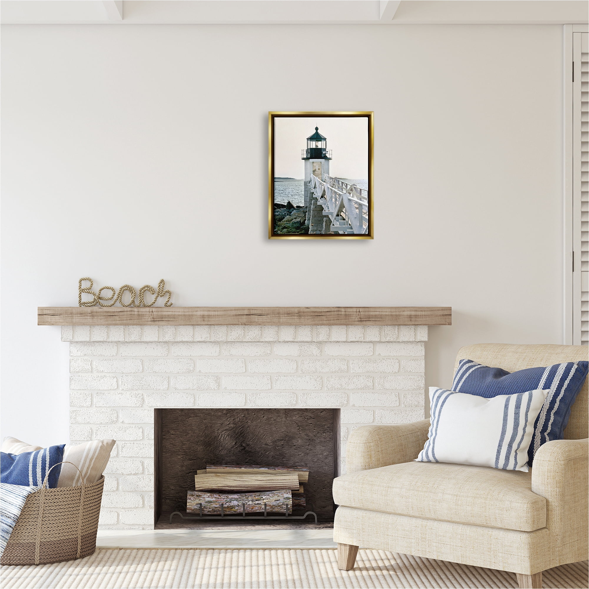 Stupell Industries White Lighthouse Photography Travel & Places Photography Gold Floater Framed Canvas Art Print Wall Art, 17 x 21