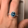 thumbnail image 2 of London blue topaz halo ring, oval blue gemstone, promise ring, 14k white gold, Handmade Gemstone Ring for Proposal, 2 of 4