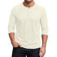 thumbnail image 2 of Henley Shirt for Men Summer 3/4 Sleeve Shirts Solid Color Jersey Baseball T-Shirts Casual Cotton Sport Athletic Tee Tops Beige L, 2 of 7