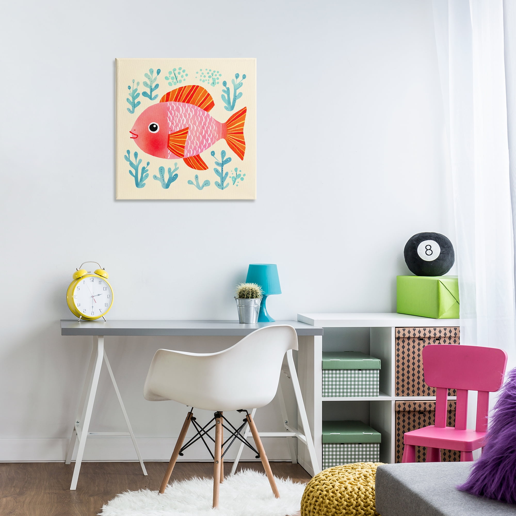 Stupell Industries Happy Fish & Seaweed Sprigs Animals Painting Wrapped Canvas Art Print Wall Art, 24 x 24