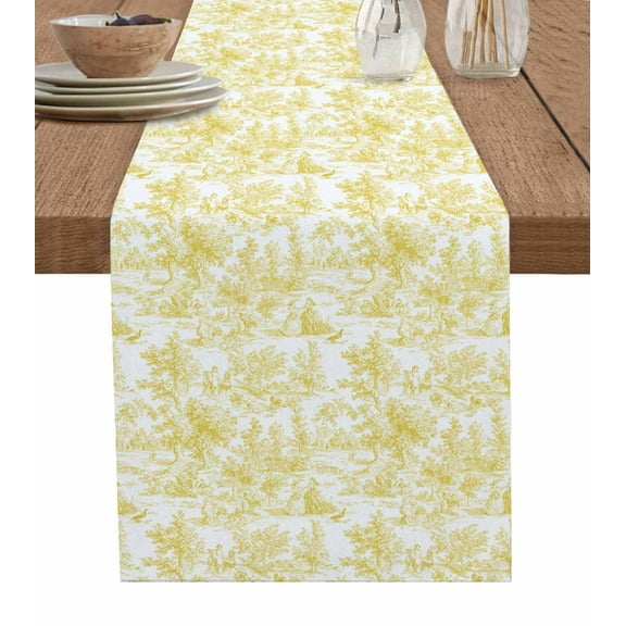 Ldtrchee Yellow Tree Leaf Table Runner 120 Inches, Botanical Solid Plant Spring Summer Bed Runner Dresser Scarves Tabletop for Indoor Outdoor Parties/Ceremony/Banquet, 13"x 120"