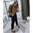 thumbnail image 6 of Women'S Cropped Varsity Jackets Long Sleeve Button Down Casual Coat with Pockets Outwear Army Green L, 6 of 7