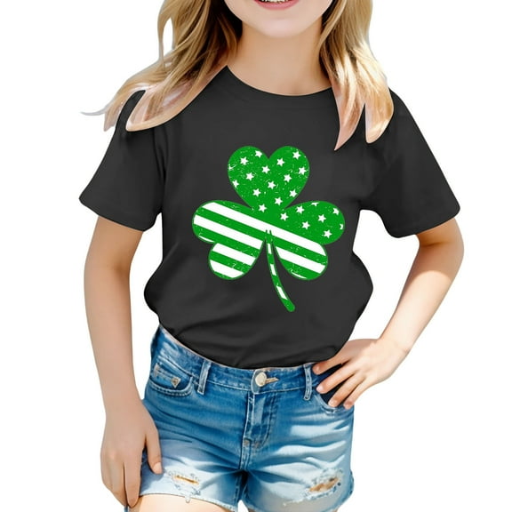Toddler Girls Tops & T-Shirts Kid Cute Saint Patrick'S Day Round Neck Short Sleeve Summer Casual Pullover Tshirts Outwear,Black,2-3 Years
