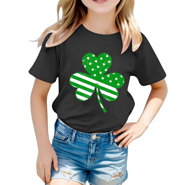 Ensemble de Hauts Débardeur en Filet pour Filles Enfants Pâques Mignon Saint Pat Col Rond Manches Courtes T-Shirt d'Été Décontracté
