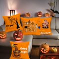 thumbnail image 5 of Set of 4 Happy Halloween Throw Pillow Covers Pumpkin Trick or Treat Witch Castle Ghost Bat Spider Tree Pillow Cases Cushion Cover 18x18 Inch Cotton Linen Halloween Home Decor Pillowcase Orange, 5 of 5