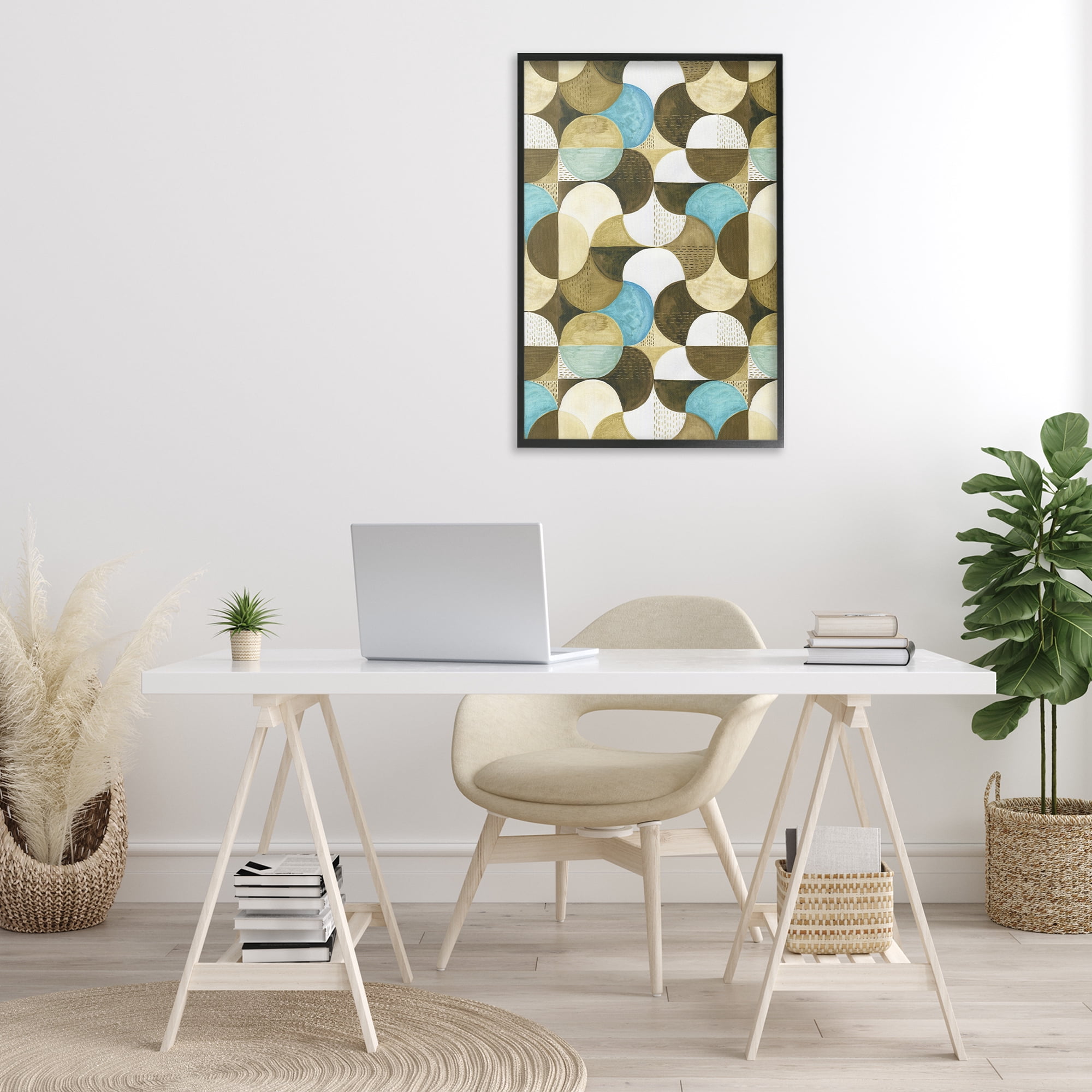 Stupell Industries Boho Circular Pattern Abstract Painting Black Framed Art Print Wall Art, 20 x 30