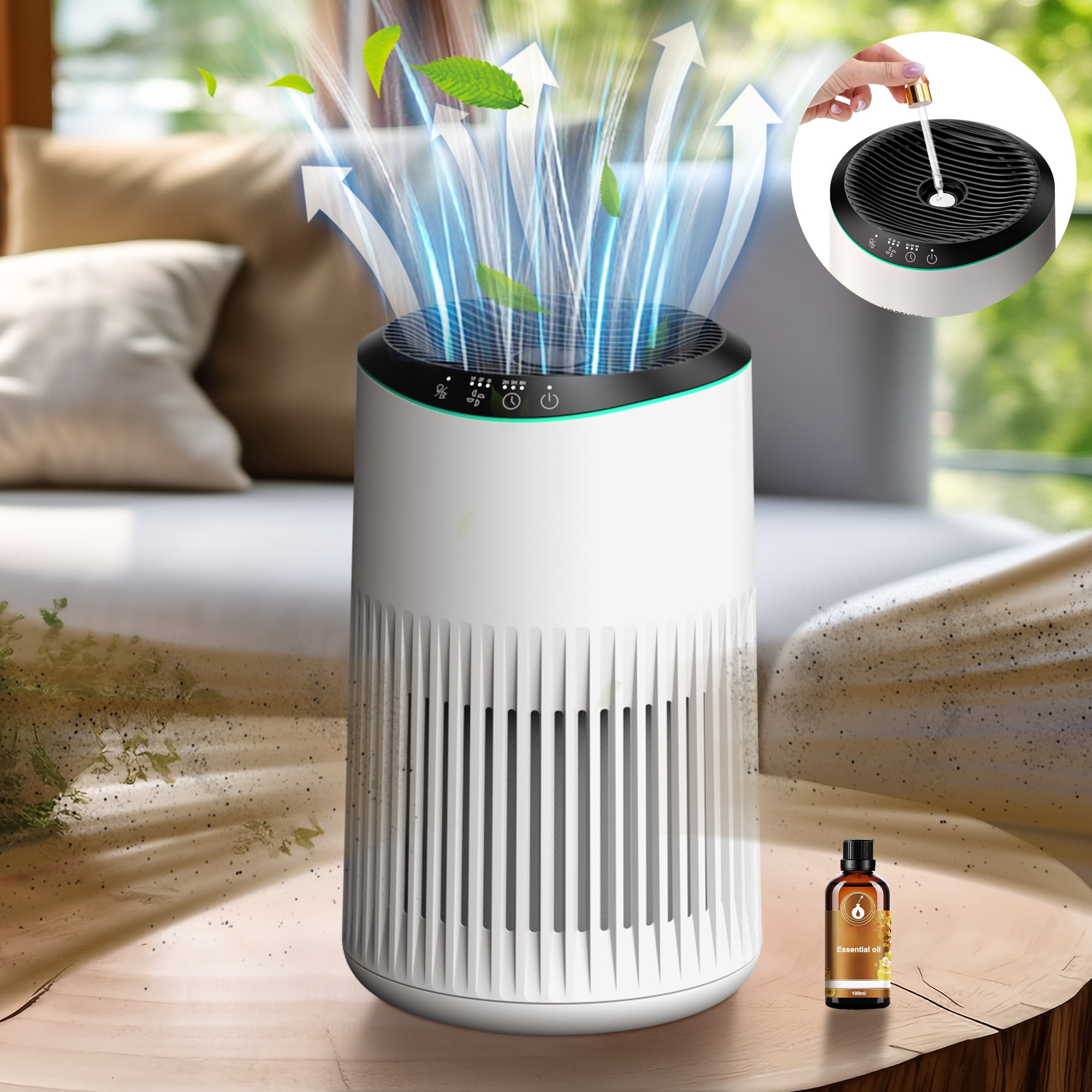 MORENTO Small HEPA Air Purifier with Fragrance Sponge, 22dB Sleep Mode for Bedroom, 225 sqft, White