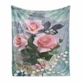 thumbnail image 1 of Pearls Soft Flannel Fleece Throw Blanket, Classic Rose and Pearls Romantic Dramatic Love Together Grace Bouquet Artwork, Cozy Plush for Indoor and Outdoor Use, 70" x 90", Pink Grey, by Ambesonne, 1 of 6