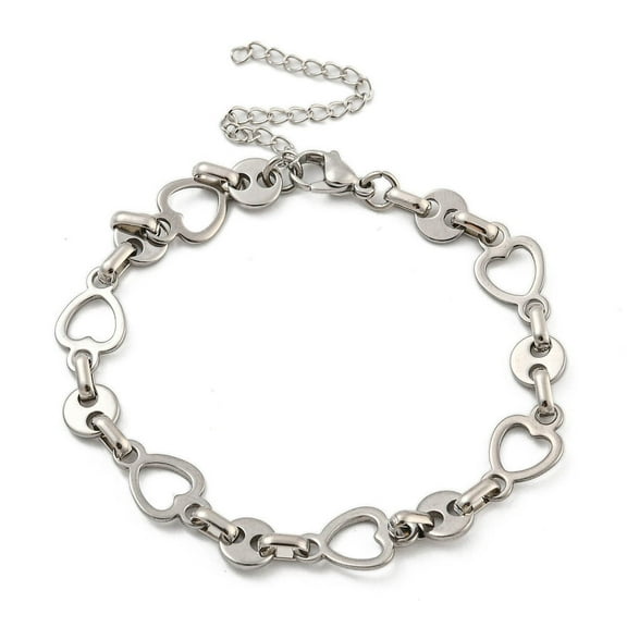 20pc Non-304 Stainless Steel Heart Link Chains Bracelets for Men & Women Stainless Steel Color 8-1/8 inch(20.5cm)