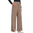 thumbnail image 2 of Women Dressy Work Business Casual Elastic High Waisted Trousers Ribbed Lounge Palazzo Pants Camel Color XL, 2 of 9