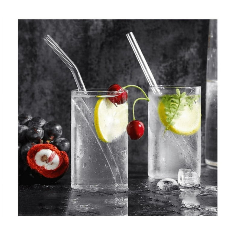 4 Pack Reusable Glass Straw, 8''x8 mm, Including 2 Straight and 2 Bent  Drinking Straws with 1 Cleaning Brush- Perfect For Smoothies, Tea, Juice