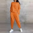 thumbnail image 5 of 2025 Women's Solid Color Long Sleeve Round Neck Top with Pocket Pants Set Casual Loose Fit Outfit Korean Minimalist Style Everyday Wear Two-Piece Set, 5 of 14