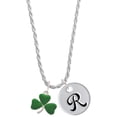 thumbnail image 1 of Delight Jewelry Silvertone Green Three Leaf Clover - Shamrock Silvertone Script Initial Disc - R - Charm Necklace, 20"+3", 1 of 4