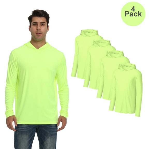 Zfeel Lightweight Hi-Viz Safety Pullover Hoodie, Men's Long Sleeve Neon Yellow Workwear, 4 Pack, S
