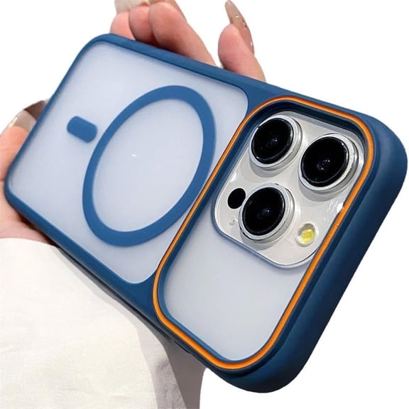 Matte Orange Camera Frame Magnetic Phone Case for iPhone, Compatible with (Blue,iPhone 17 Pro Max)