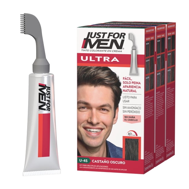 Just For Men Ultra, Tinte para Canas Negro U55 con Cepillo de Fácil Aplicación, 35g. Paquete de 3