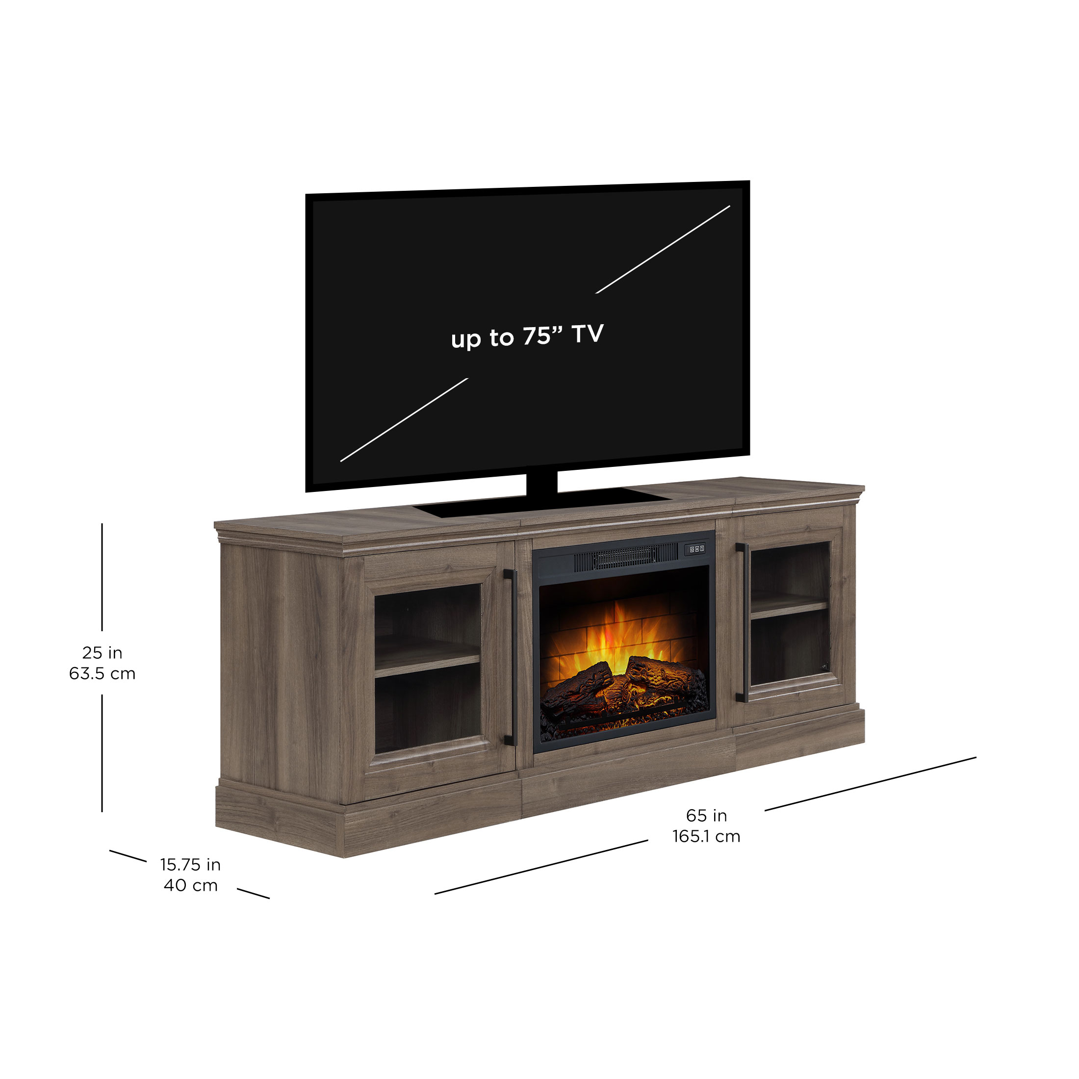 Whalen Furniture Quantum Flame Media Fireplace TV Stand for TV’s up to 75”, Walnut Brown Finish - image 3 of 12