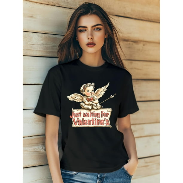 Valentine's Day Cupid-Inspired Women's T-Shirt - Short Sleeve, Crew Neck, Slim Fit with Retro Floral Print, Summer, Streetwear Tee Tee For Adult, Men, Women, Teen, Teenager, Adolescent, Youth